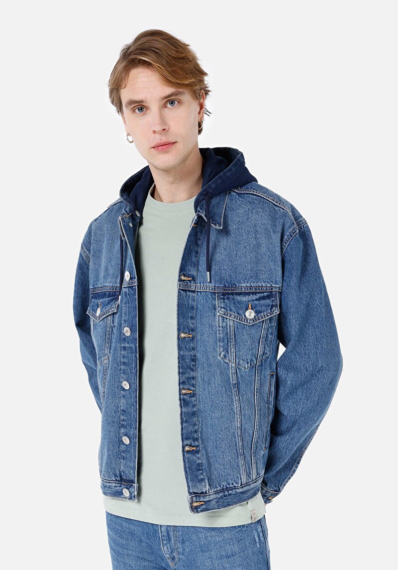 Imagine a Jachetă Albastră Pentru Bărbați Oversize Fit Cu Nasturi Și Fără Căptușeală