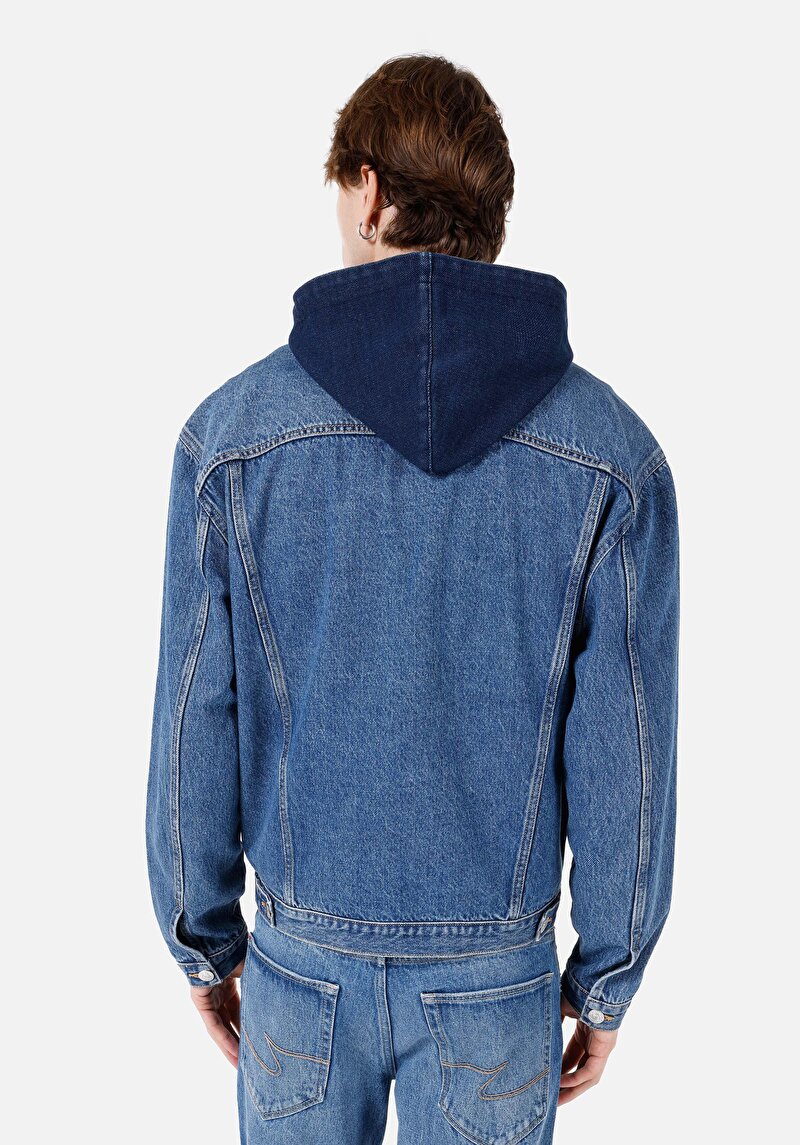 Afișați detalii pentru Jachetă Albastră Pentru Bărbați Oversize Fit Cu Nasturi Și Fără Căptușeală