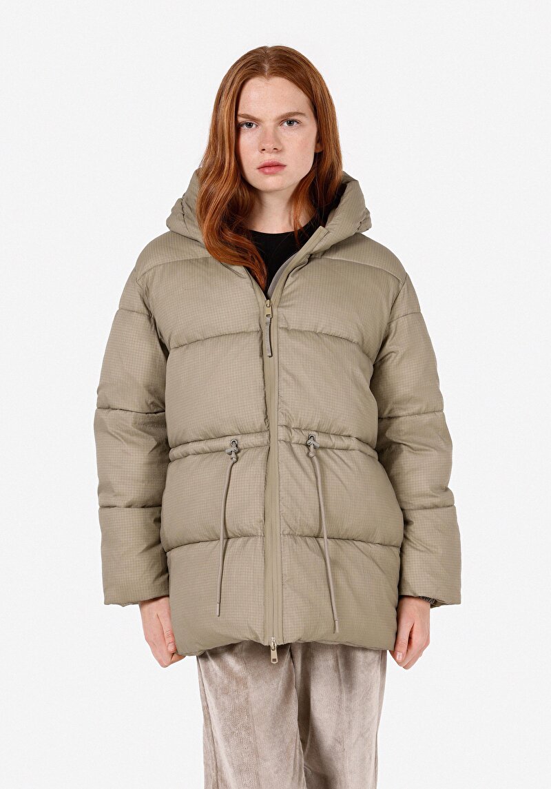 Imagine a Palton Verde Pentru Femei Cu Glugă Regular Fit