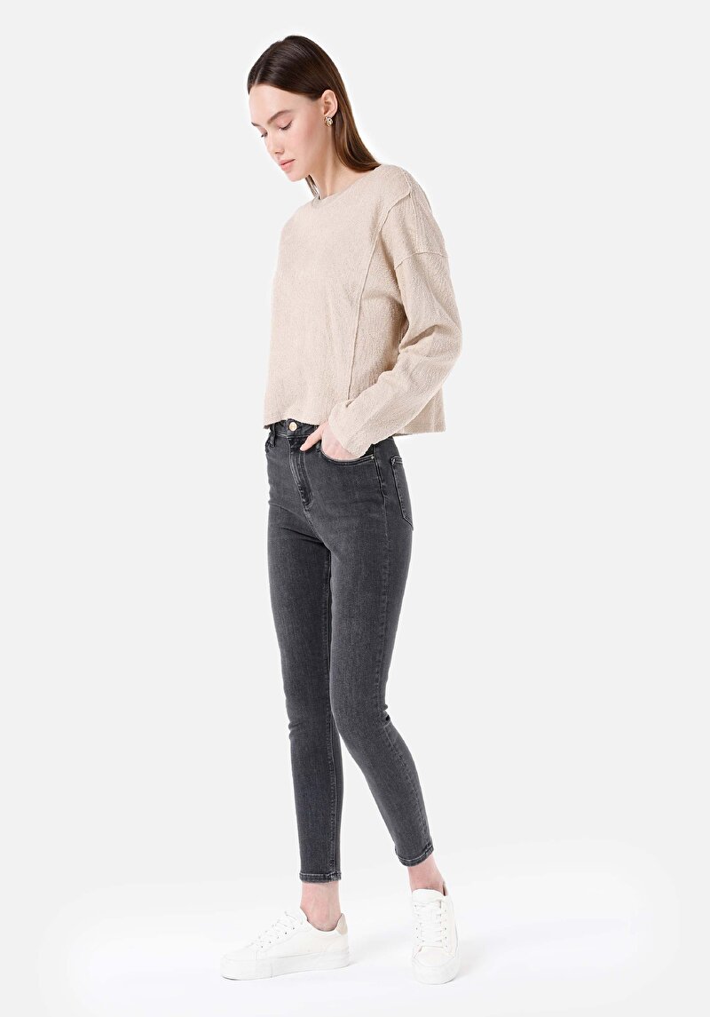 Afișați detalii pentru Skinny Fit Talie Înaltă Picior Îngust Blugi Negri Pentru Femei