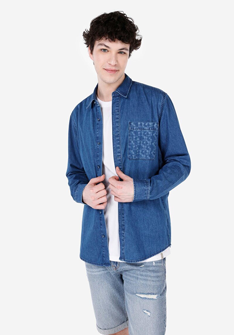 Imagine a Camasa Cu Maneca Lunga De Barbati Albastru Regular Fit  Cl1068558