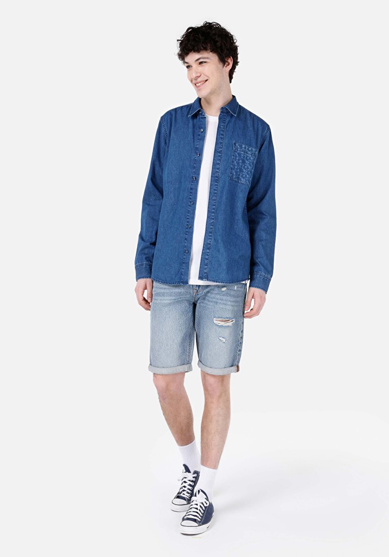 Imagine a Camasa Cu Maneca Lunga De Barbati Albastru Regular Fit Cl1068558