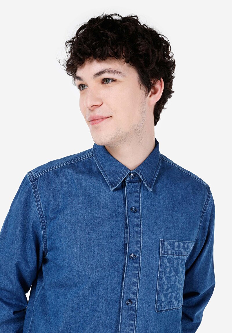 Imagine a Camasa Cu Maneca Lunga De Barbati Albastru Regular Fit Cl1068558