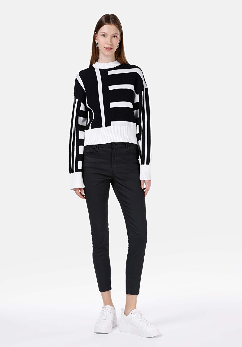 Imagine a Skinny Fit Talie Medie Picior Îngust Blugi Negri Pentru Femei