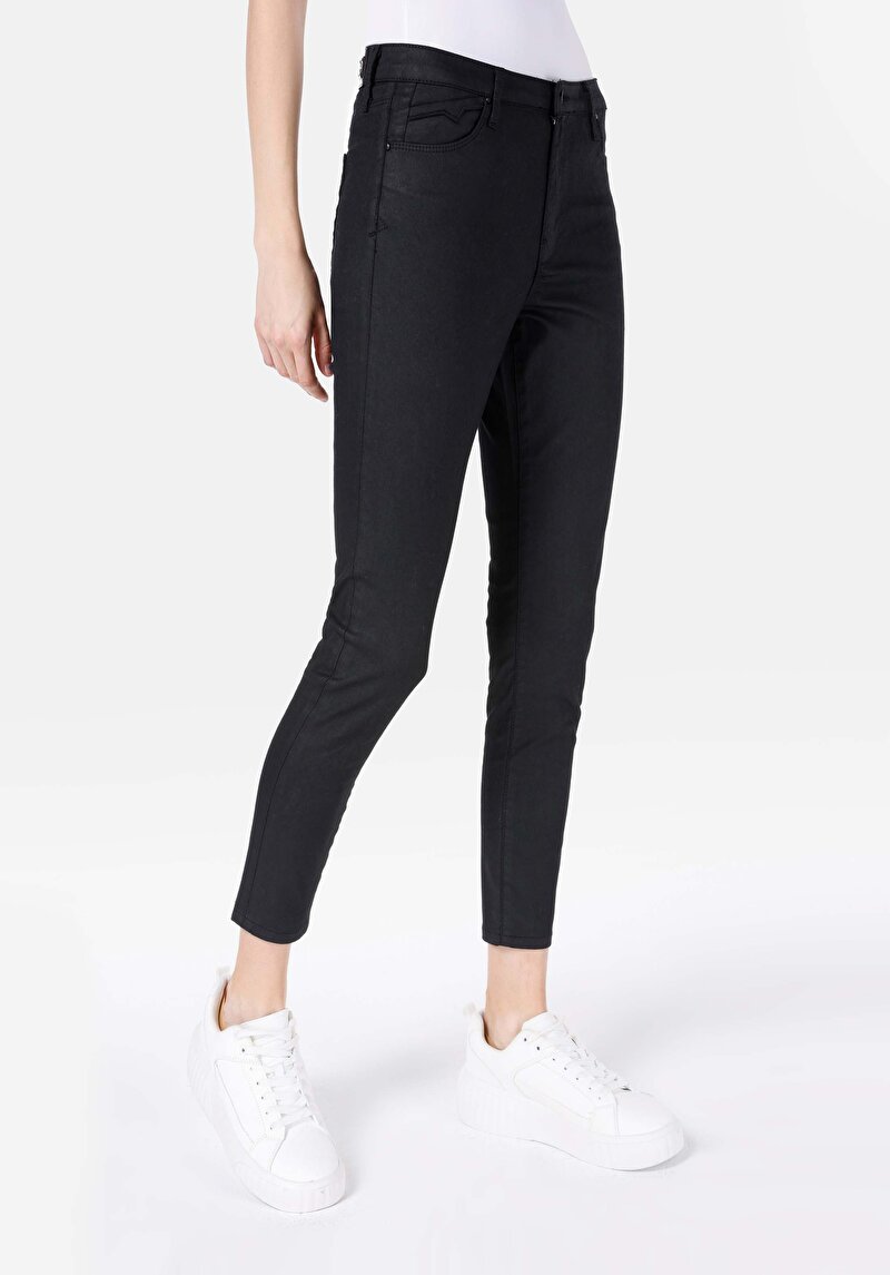 Imagine a Skinny Fit Talie Medie Picior Îngust Blugi Negri Pentru Femei