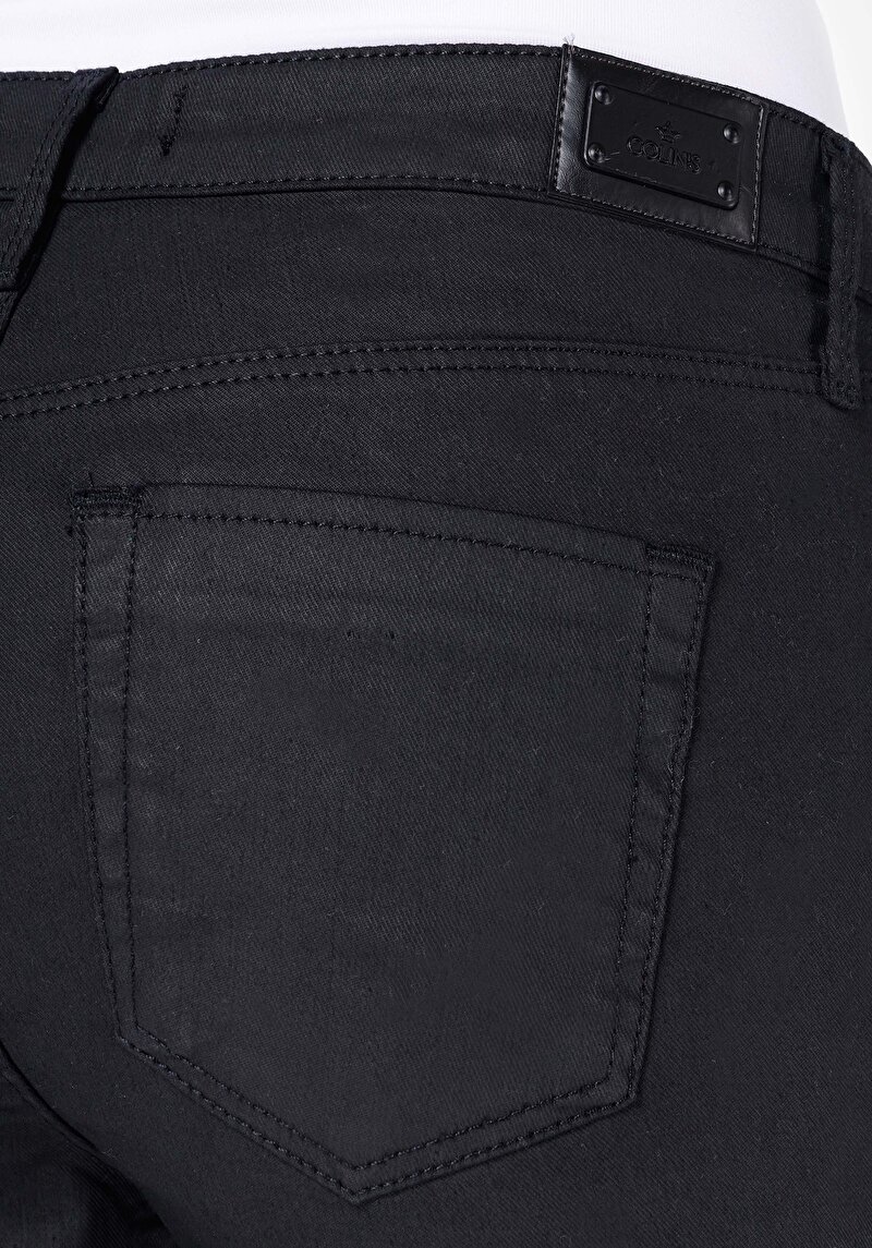 Afișați detalii pentru Skinny Fit Talie Medie Picior Îngust Blugi Negri Pentru Femei