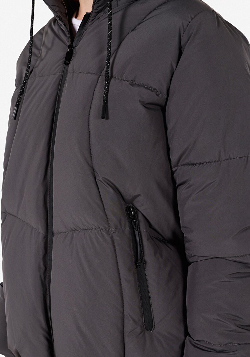 Afișați detalii pentru Palton Antracit Pentru Femei Cu Glugă Cu Glugă Regular Fit