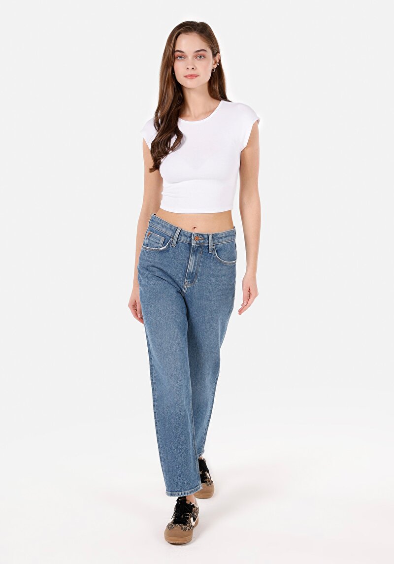 Imagine a Blugi İndigo Pentru Femei Cu Croială Dreaptă