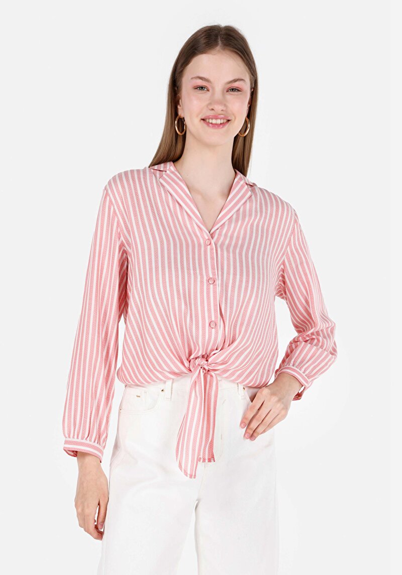 Imagine a Regular Fit Cămașă Cu Dungi Cămașă Roșie Cu Mânecă 3/4 Pentru Femei