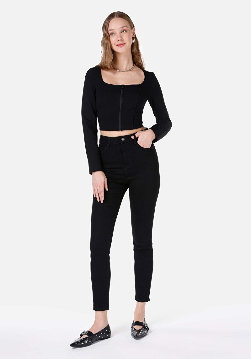 Imagine a Skinny Fit Rise Waist Super Narrow Leg Blugi İndigo Pentru Femei