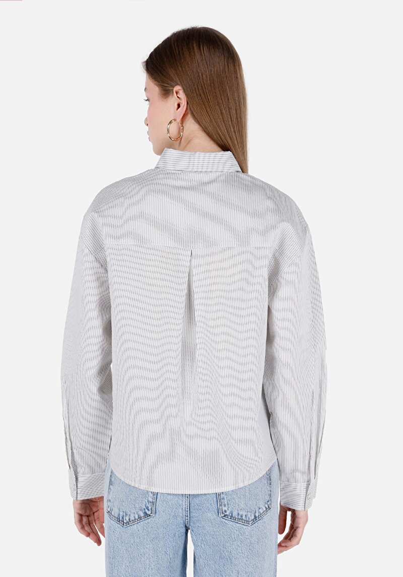 Afișați detalii pentru Regular Fit Cămașă Decolteu Drept Cămașă Albă Cu Mânecă Lungă Pentru Femei