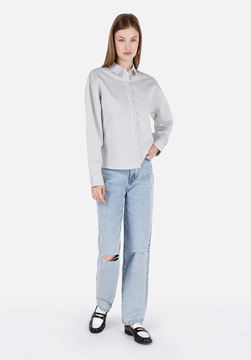 Afișați detalii pentru Regular Fit Cămașă Decolteu Drept Cămașă Albă Cu Mânecă Lungă Pentru Femei