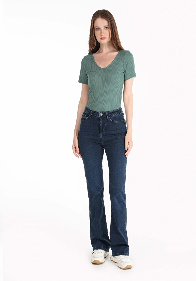 Imagine a Pantaloni De Dama Albastru Regular Fit 791 Monica Cl1065552