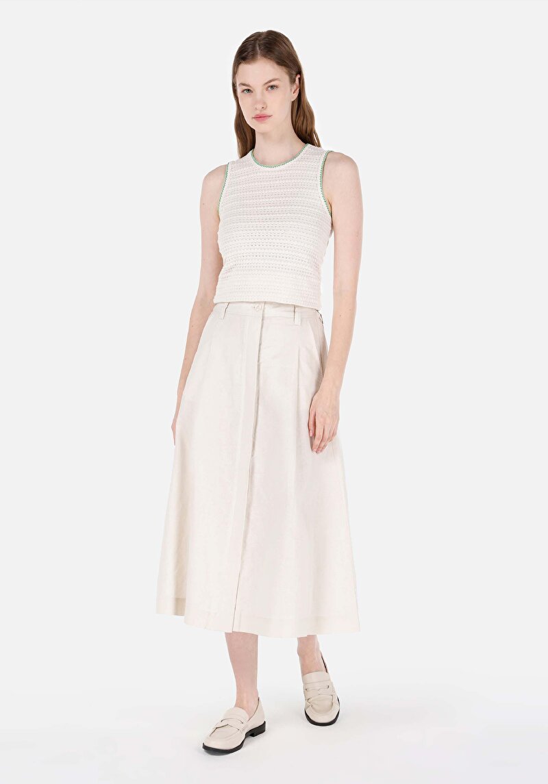 Imagine a Fusta Midi Fusta Ecru Pentru Femei Cu Nasturi Drepți