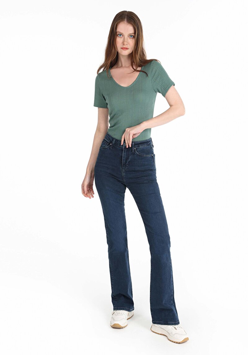 Imagine a Pantaloni De Dama Albastru Regular Fit 791 Monica Cl1065552