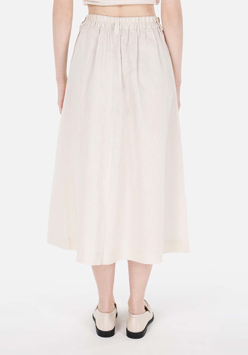 Afișați detalii pentru Fusta Midi Fusta Ecru Pentru Femei Cu Nasturi Drepți