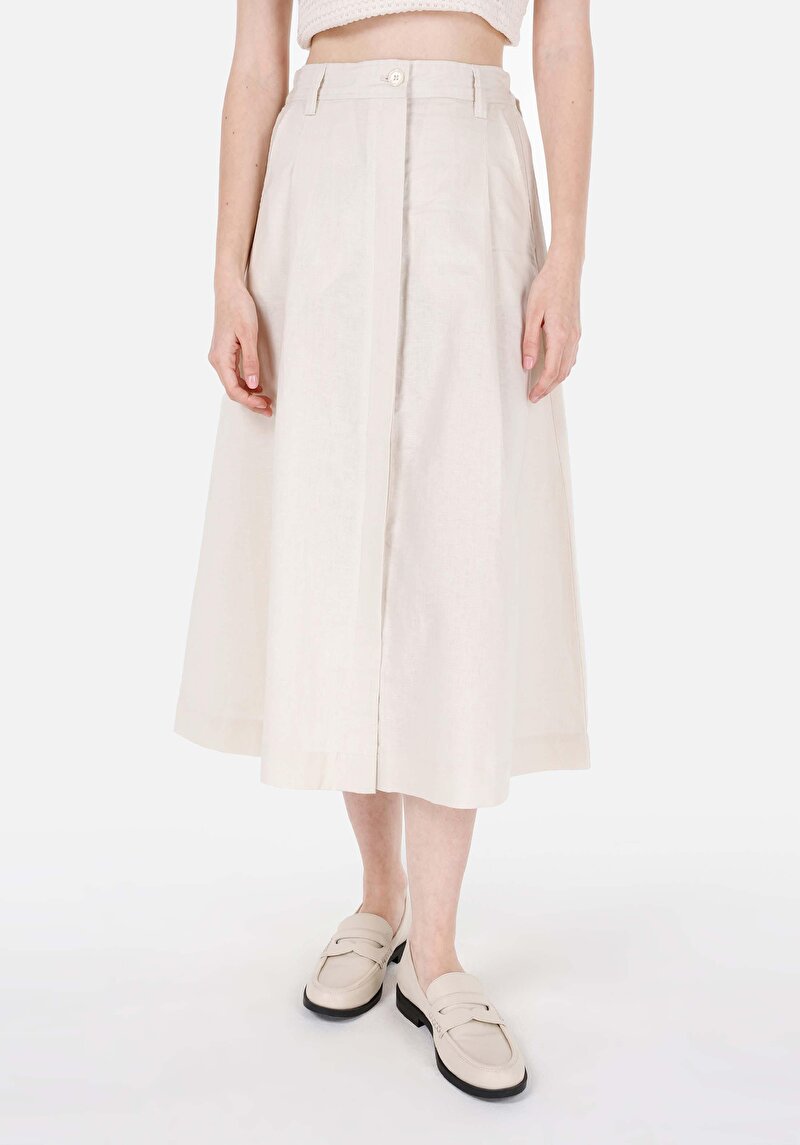 Afișați detalii pentru Fusta Midi Fusta Ecru Pentru Femei Cu Nasturi Drepți