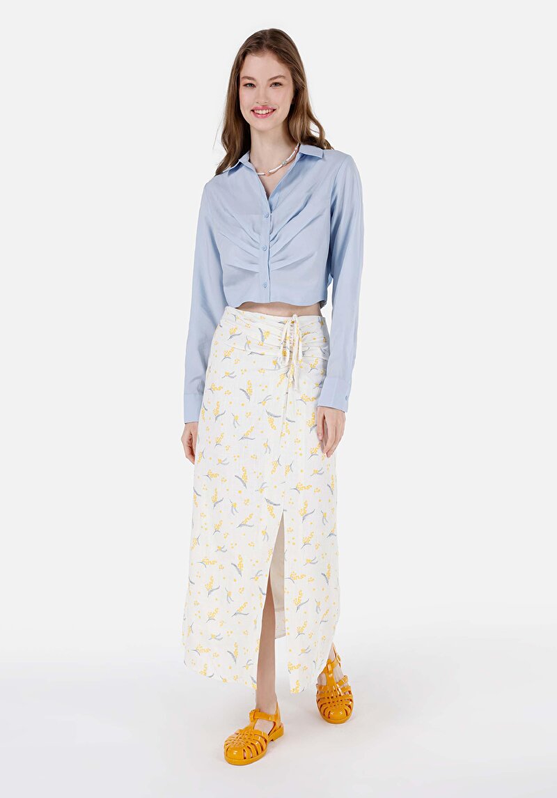 Imagine a Fusta Midi Floral Cu Fermoar Fusta Alba Pentru Femei