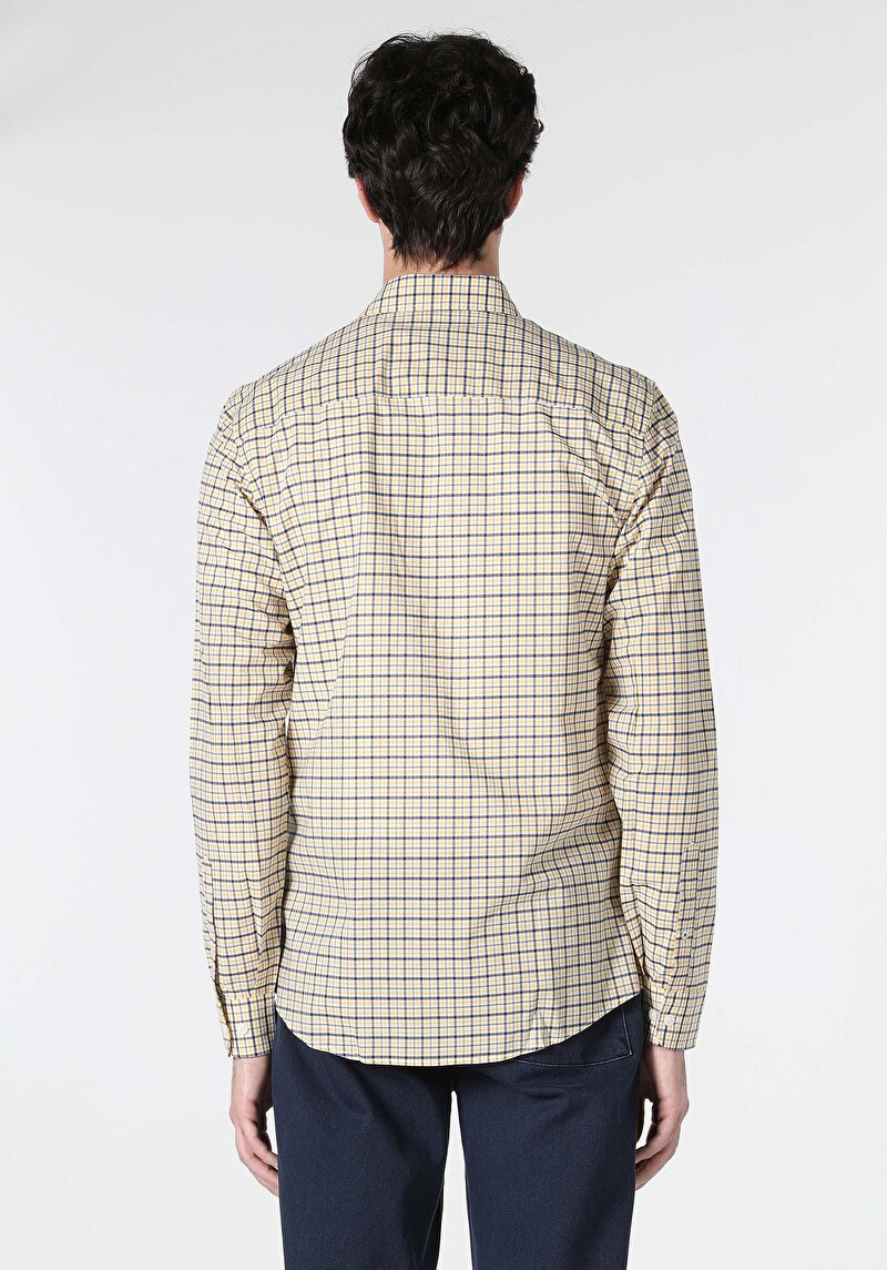 Imagine a Cămașă Slim Fit Gât În Carouri Cămașă Cu Mânecă Lungă Sari Pentru Bărbați