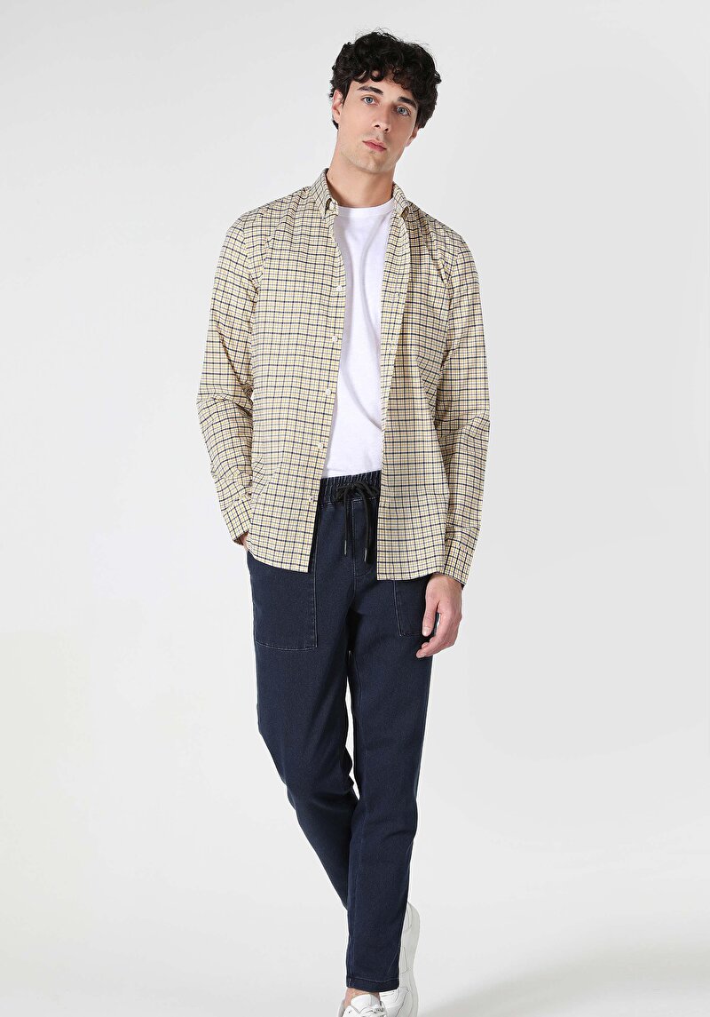 Imagine a Cămașă Slim Fit Gât În Carouri Cămașă Cu Mânecă Lungă Sari Pentru Bărbați