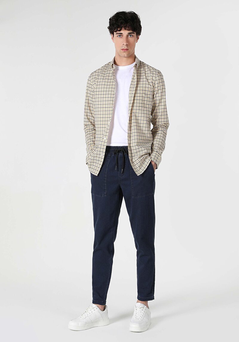 Afișați detalii pentru Cămașă Slim Fit Gât În Carouri Cămașă Cu Mânecă Lungă Sari Pentru Bărbați