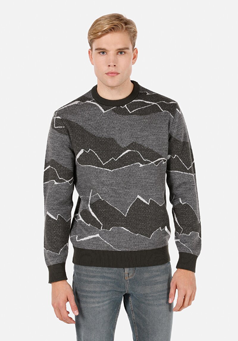 Afișați detalii pentru Pulover Verde Pentru Bărbați Regular Fit Round Neck Jacquard