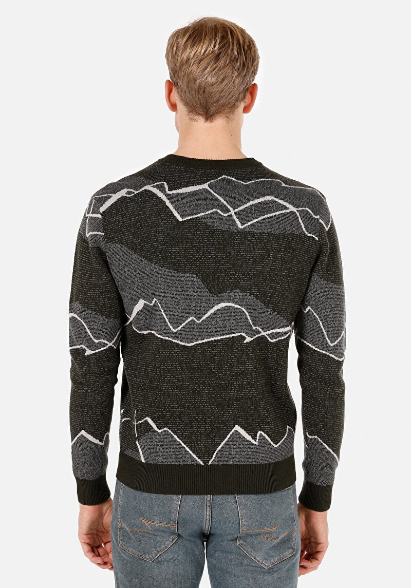 Imagine a Pulover Verde Pentru Bărbați Regular Fit Round Neck Jacquard