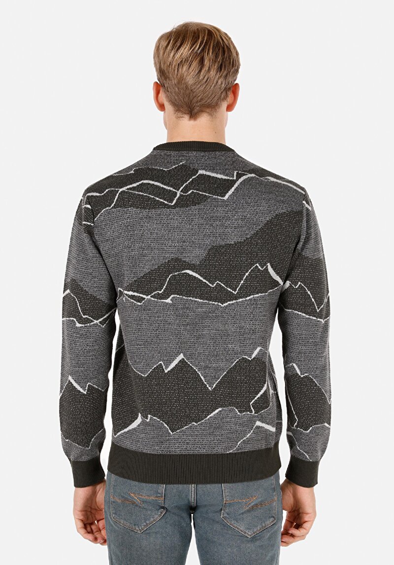 Afișați detalii pentru Pulover Verde Pentru Bărbați Regular Fit Round Neck Jacquard