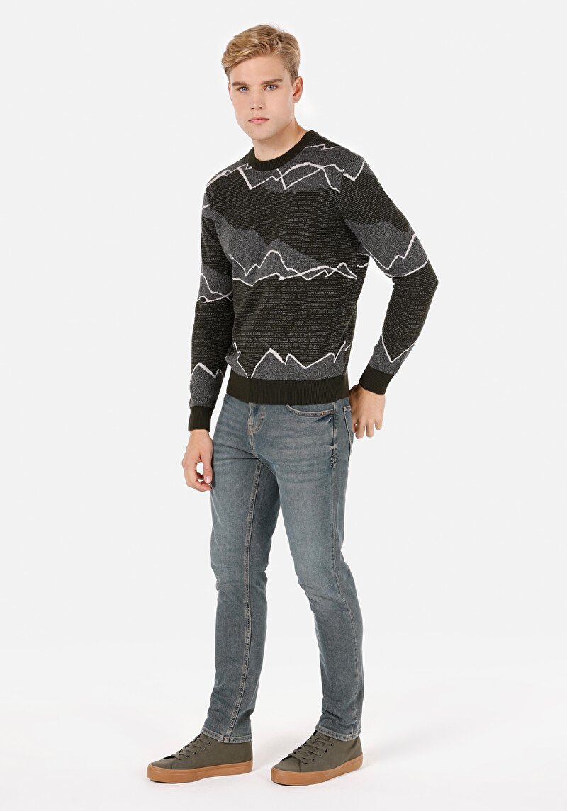 Afișați detalii pentru Pulover Verde Pentru Bărbați Regular Fit Round Neck Jacquard