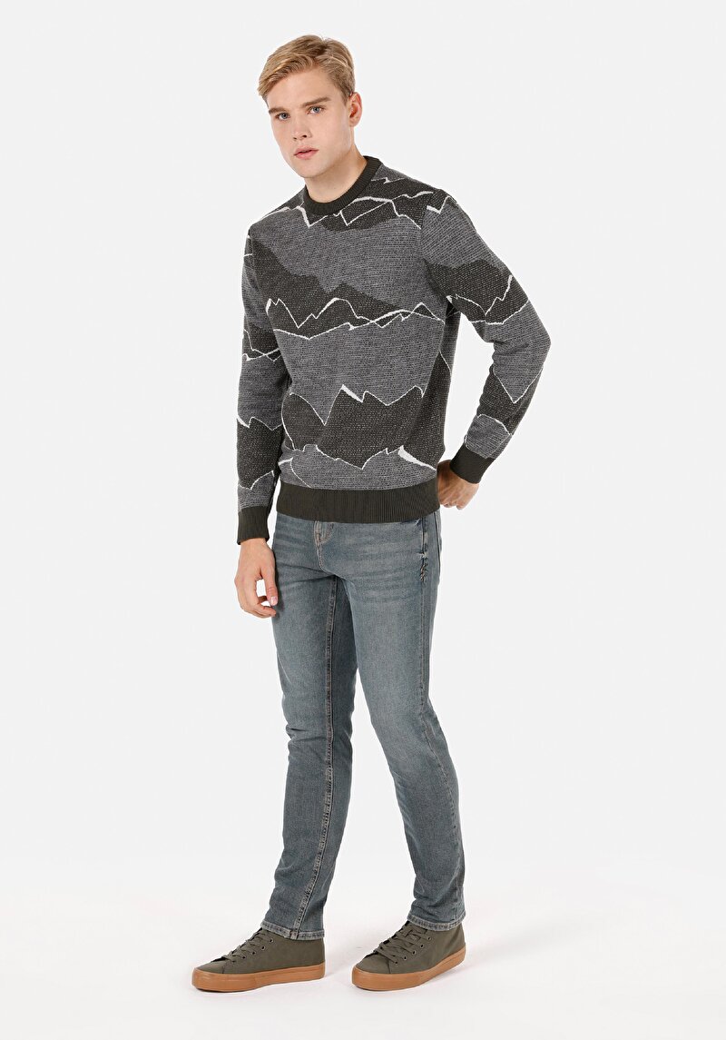 Afișați detalii pentru Pulover Verde Pentru Bărbați Regular Fit Round Neck Jacquard