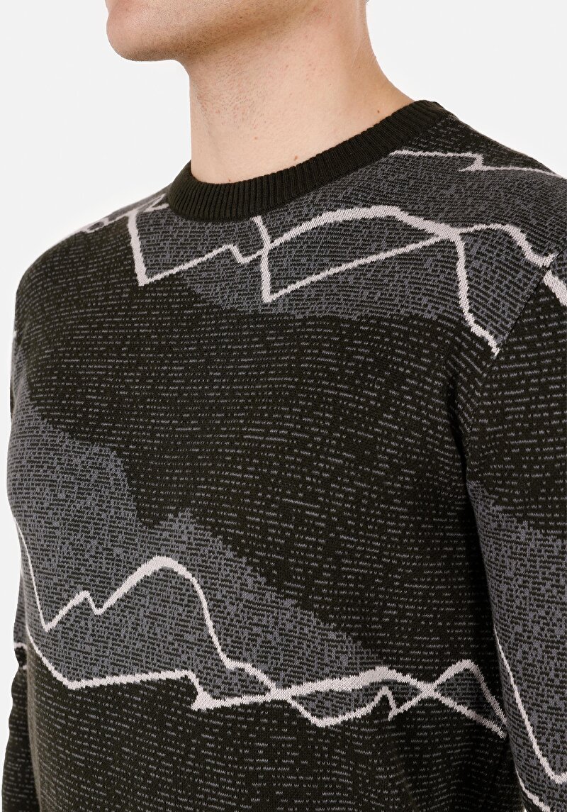 Afișați detalii pentru Pulover Verde Pentru Bărbați Regular Fit Round Neck Jacquard