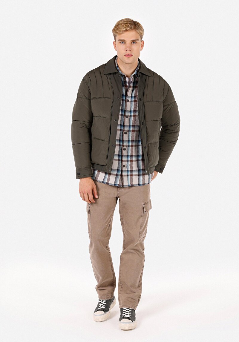 Imagine a Palton Verde Pentru Bărbați Slim Fit