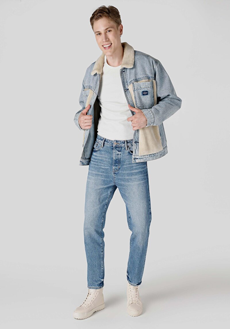 Imagine a Regular Tapered Fit Mid Waist Slim Leg Blugi Din Denim Pentru Bărbați