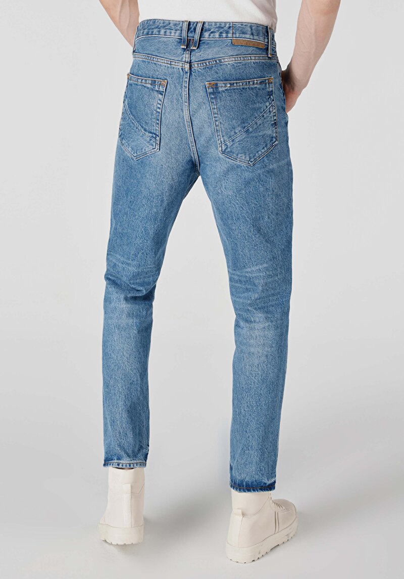 Afișați detalii pentru Regular Tapered Fit Mid Waist Slim Leg Blugi Din Denim Pentru Bărbați