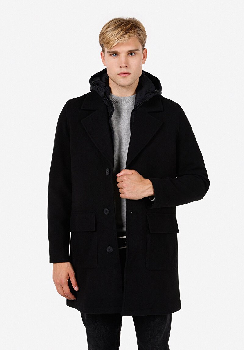 Imagine a Palton Negru Pentru Bărbați Regular Fit