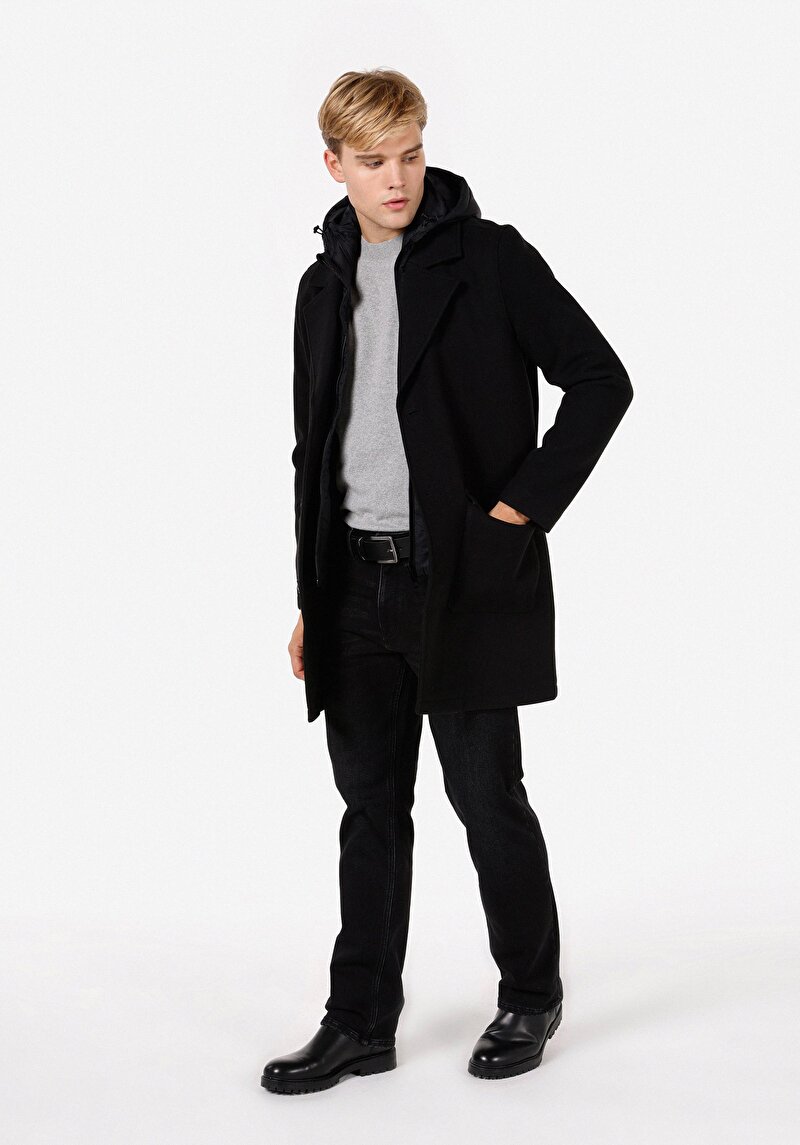 Afișați detalii pentru Palton Negru Pentru Bărbați Regular Fit