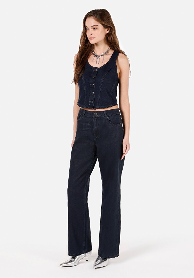 Imagine a Blugi Regular Fit Indigo Închis Pentru Femei