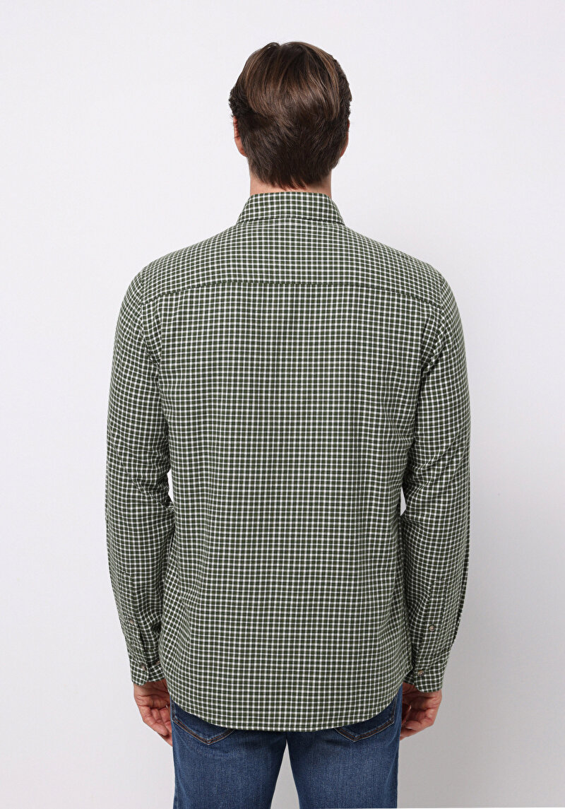 Imagine a Cămașă Cu Gât În Carouri Cămașă Cu Mânecă Lungă Verde Pentru Bărbați