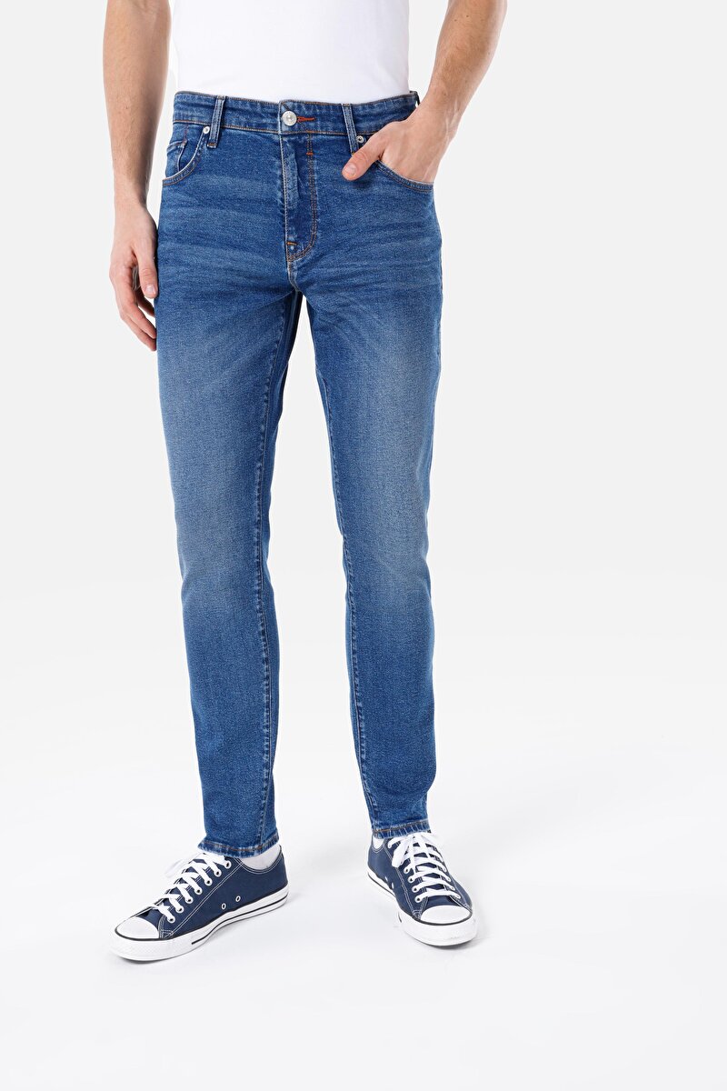 Afișați detalii pentru Pantaloni De Barbati Albastru Slim Fit 041 Danny Cl1069019