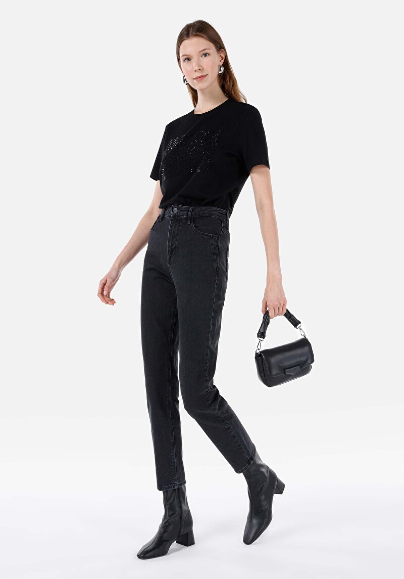 Afișați detalii pentru Mom Fit Slim Leg Blugi Din Denim Pentru Femei