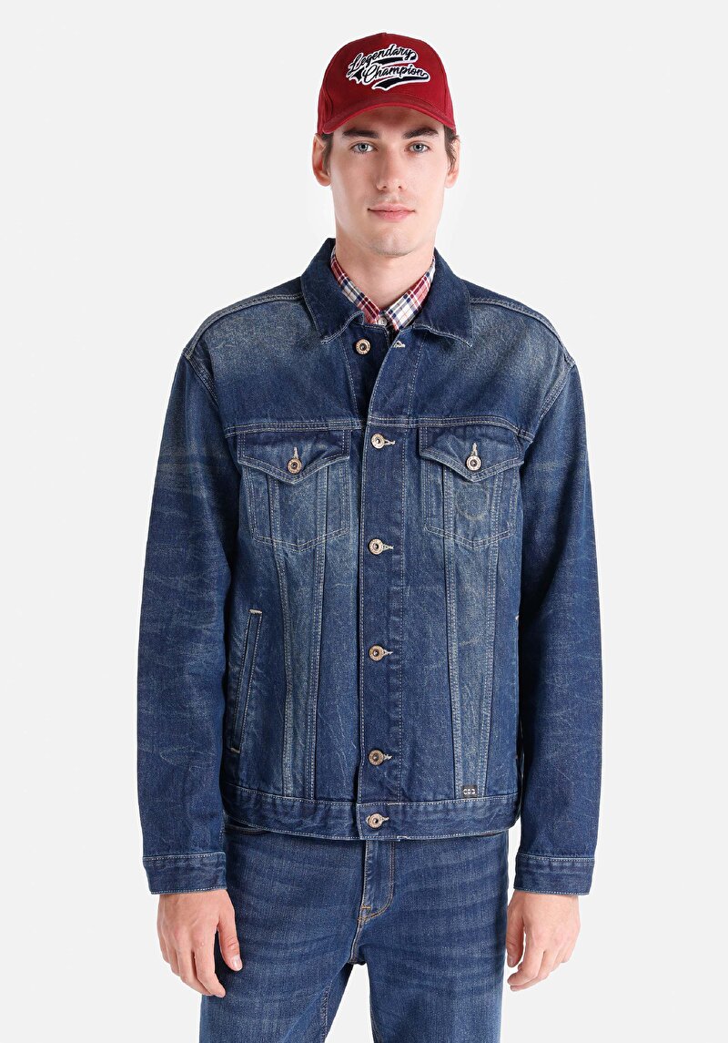 Imagine a Jachetă Albastră Pentru Bărbați Oversize Fit Fără Căptușeală Cu Fermoar