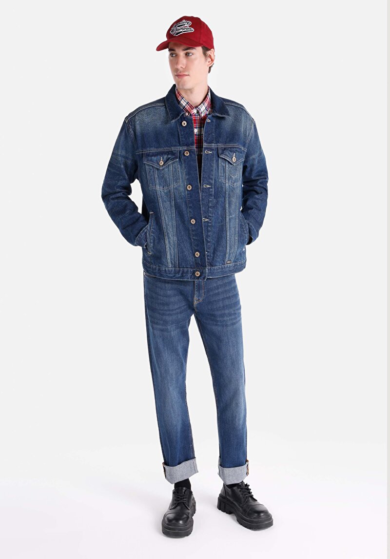 Imagine a Jachetă Albastră Pentru Bărbați Oversize Fit Fără Căptușeală Cu Fermoar