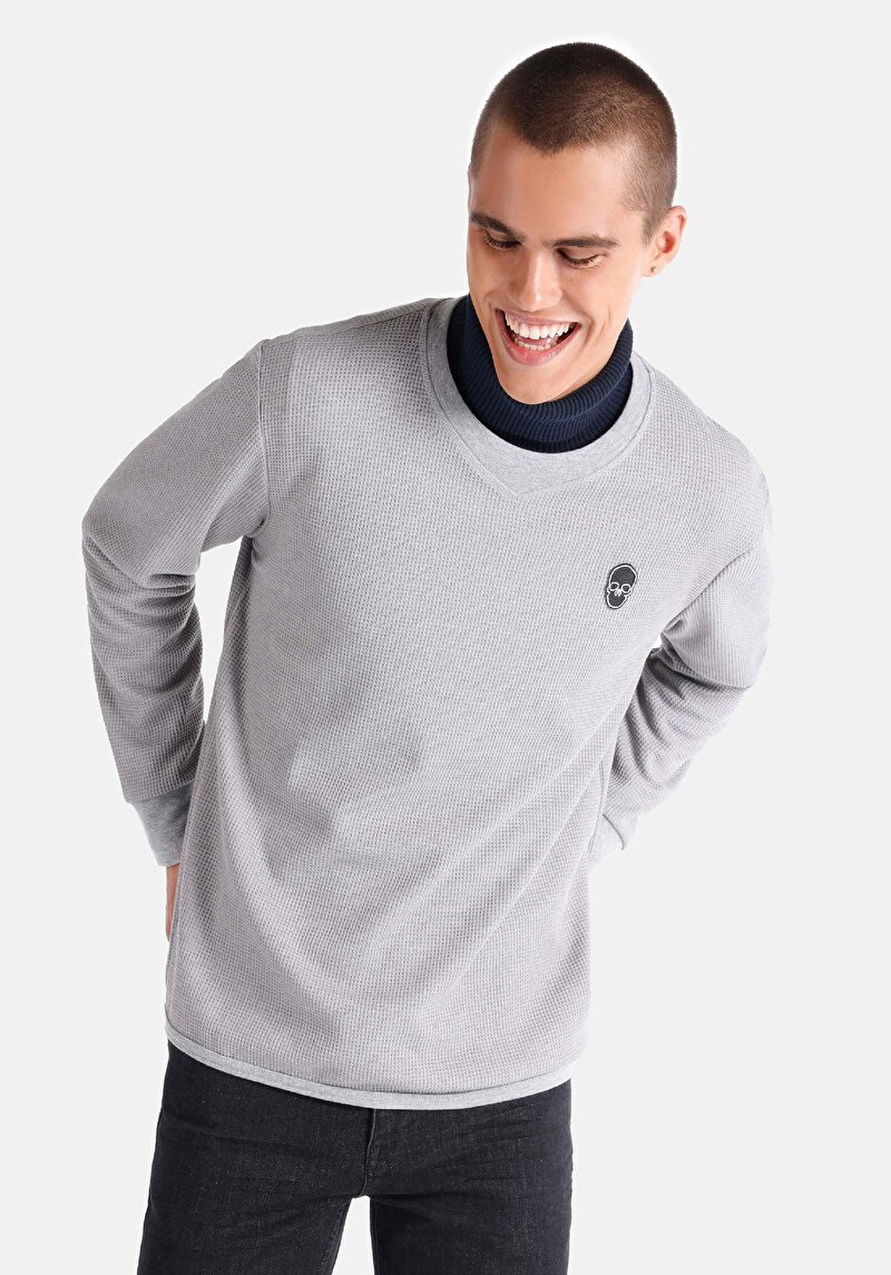 Imagine a Tricou Cu Maneca Lunga De Barbati Gri Regular Fit  Cl1065597