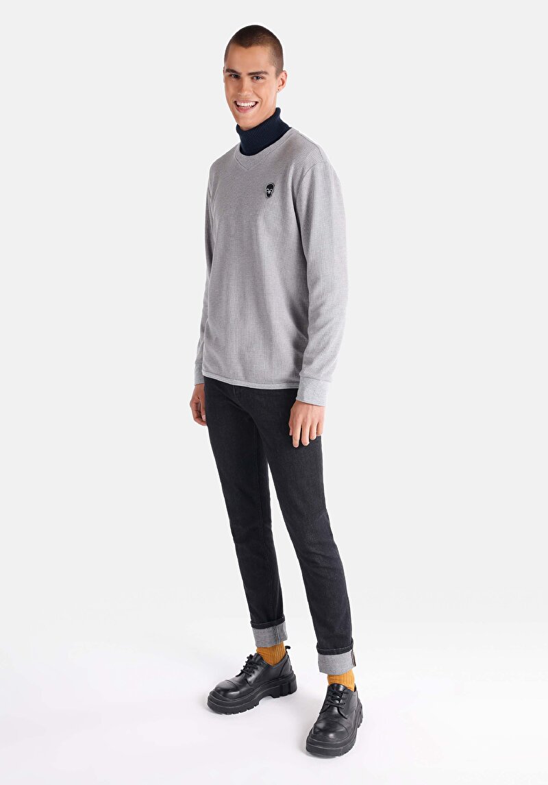 Afișați detalii pentru Tricou Cu Maneca Lunga De Barbati Gri Regular Fit  Cl1065597