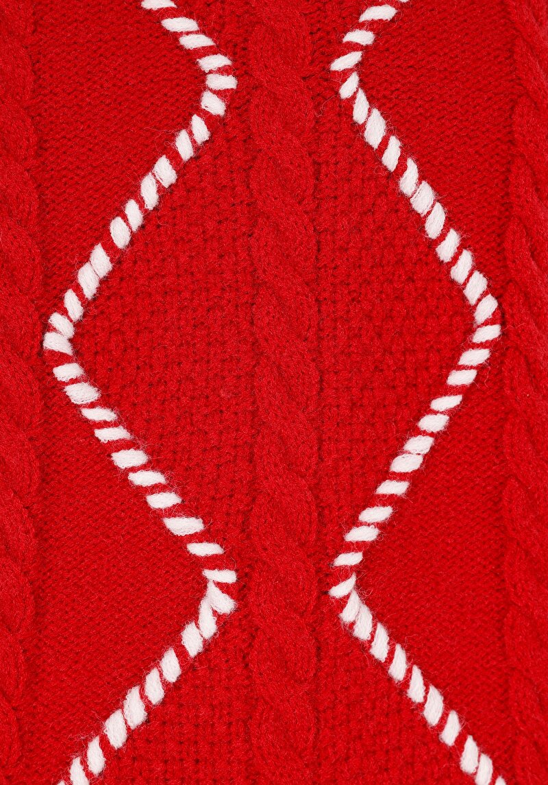 Afișați detalii pentru Pulover Roșu Brodat Pentru Femei Cu Gât Brodat Cu Gât Brodat Regular Fit