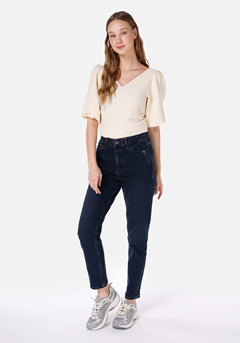 Afișați detalii pentru Mom Fit Slim Leg Blugi İndigo Închis Pentru Femei