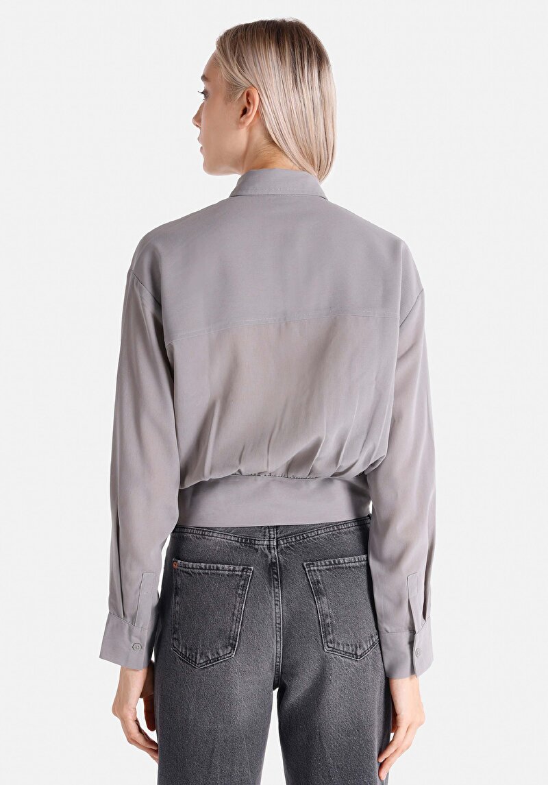 Imagine a Regular Fit Cămașă Gât În Carouri Cămașă Gri Cu Mânecă Lungă Pentru Femei