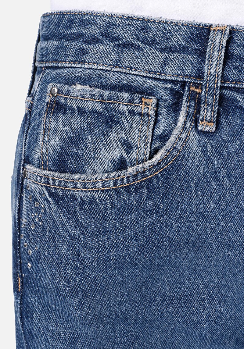 Afișați detalii pentru Regular Fit Talie Înaltă Picior Larg Blugi İndigo Pentru Femei