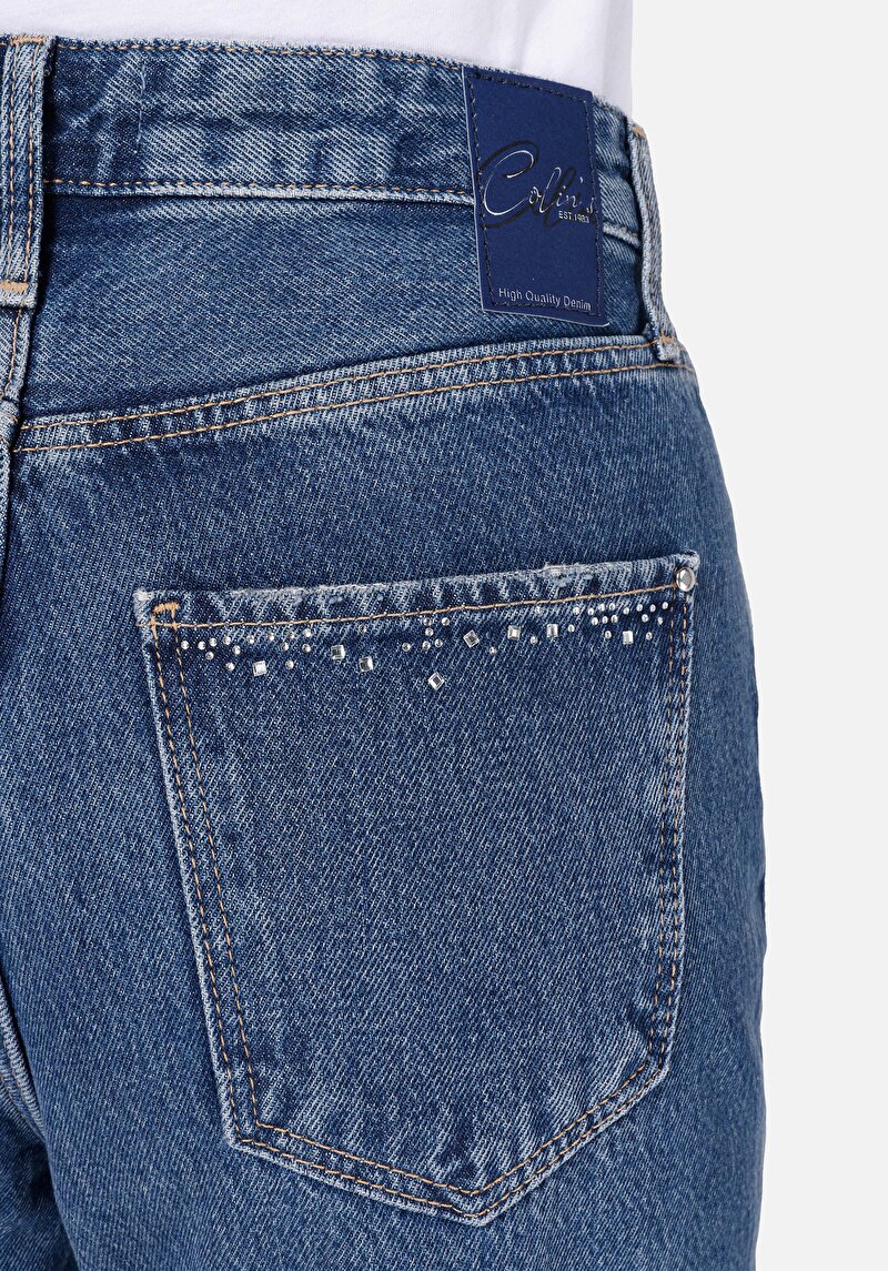 Afișați detalii pentru Regular Fit Talie Înaltă Picior Larg Blugi İndigo Pentru Femei