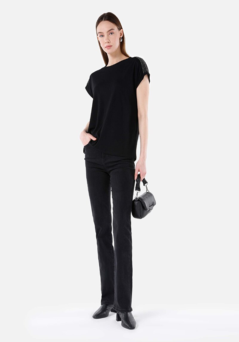 Imagine a Slim Fit Talie Talie Spaniolă Picior Blugi Din Denim Pentru Femei